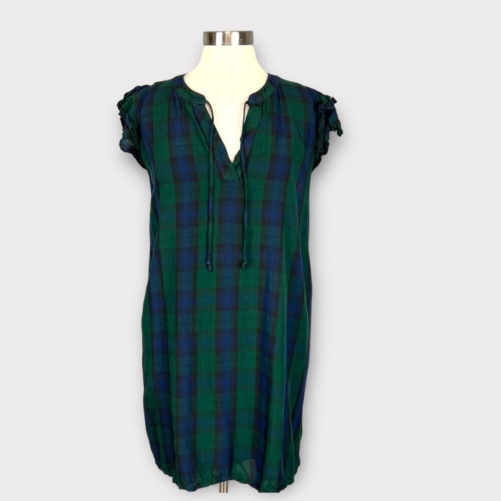 Vineyard Vines Womens Blackwatch Tunic Dress Green Plaid Flutter Sleeve size M